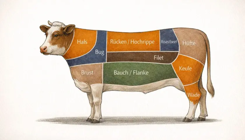 Rinderteile: Rücken/Hochrippe und Roastbeef eignen sich hervorragend für einen saftigen Rostbraten.