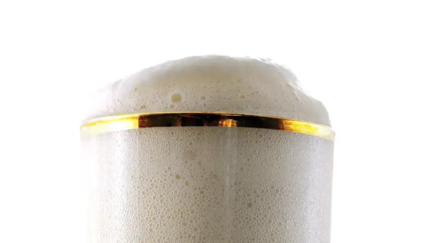 Ein Glas Bier mit reichem Schaum und einem goldenen Rand. Der PH-Wert des Bieres ist perfekt für diesen cremigen Schaum.