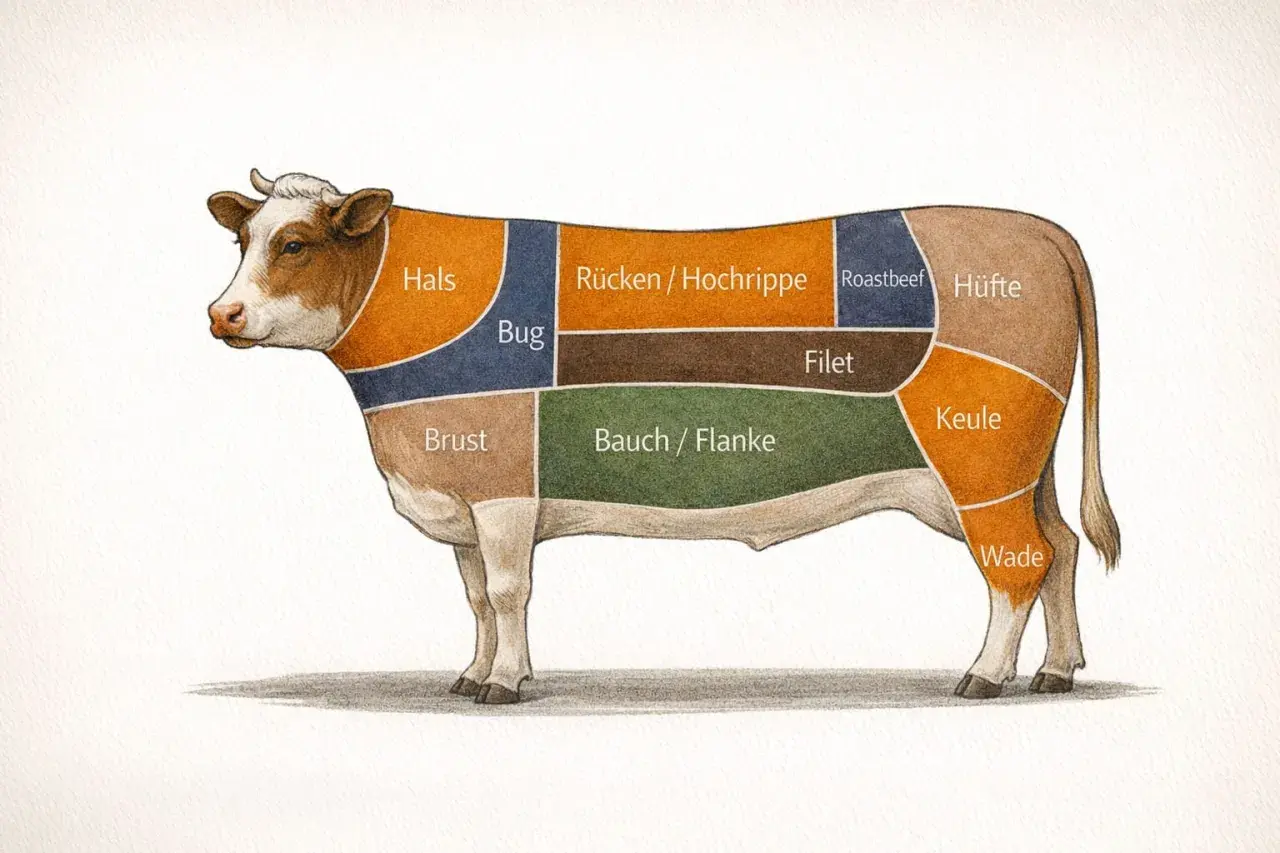 Rinderteile: Rücken/Hochrippe und Roastbeef eignen sich hervorragend für einen saftigen Rostbraten.