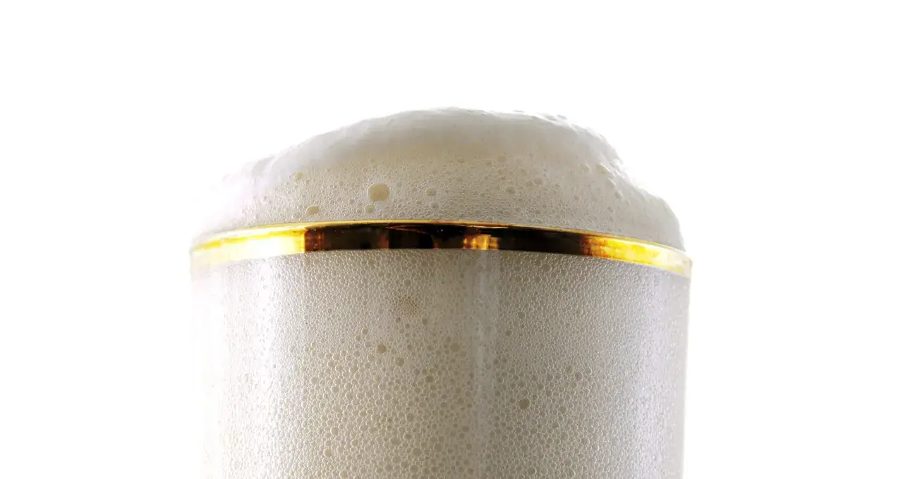 Ein Glas Bier mit reichem Schaum und einem goldenen Rand. Der PH-Wert des Bieres ist perfekt für diesen cremigen Schaum.